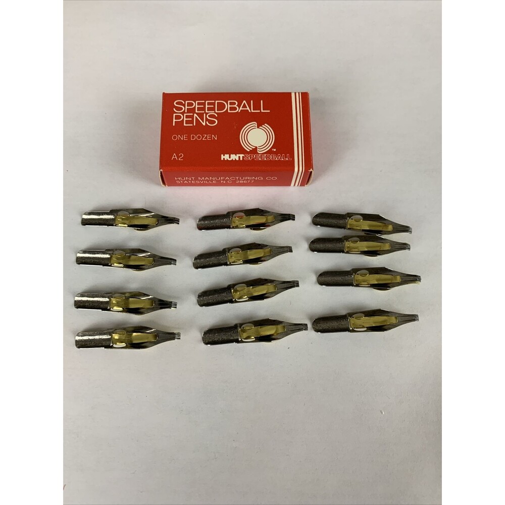 Vintage HUNT SPEEDBALL PENS A-2 Multi-Purpose Calligraphy Pen Ink Nibs Box of 12